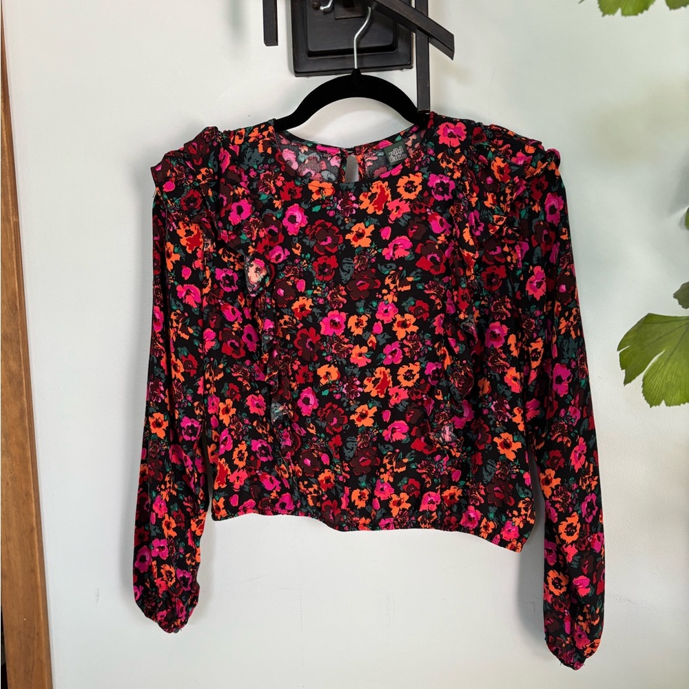 Wild Fable Vibrant Floral Ruffled Long Sleeve Blouse